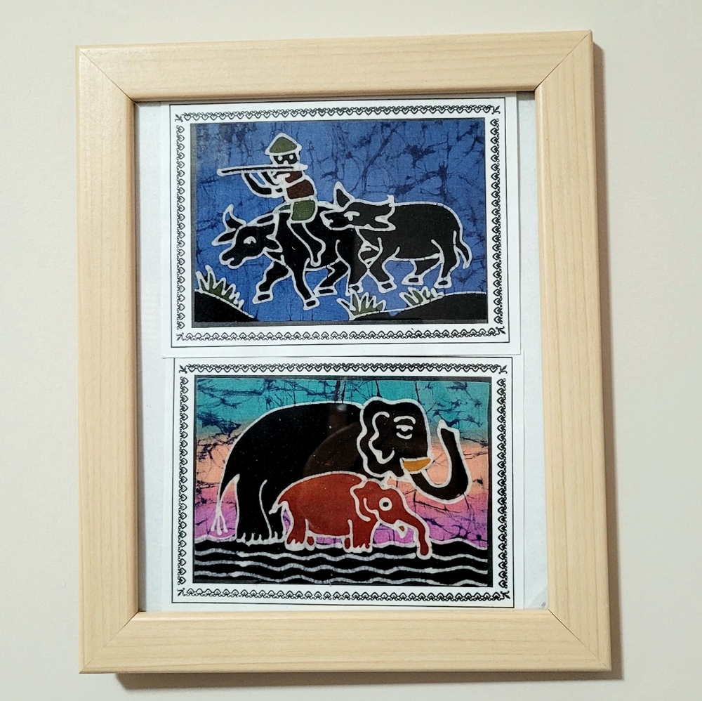 Unique Handmade Wax Painting on Fabric, wax painting picture, home decro picture